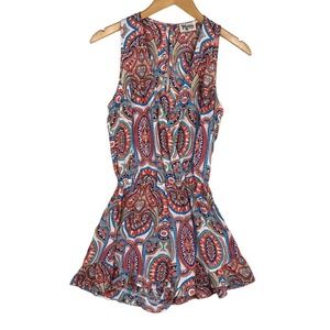 Show Me Your Mumu V-Neck White Red Paisley Print Riri Romper Sleeveless Size XS